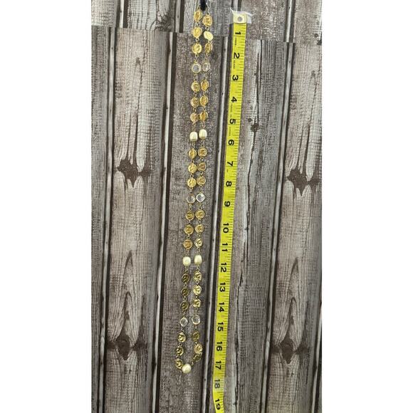 Vintage Faux Baroque Pearl and Goldtone Roman Coin Necklace Glass Flat Beads - Picture 8 of 9